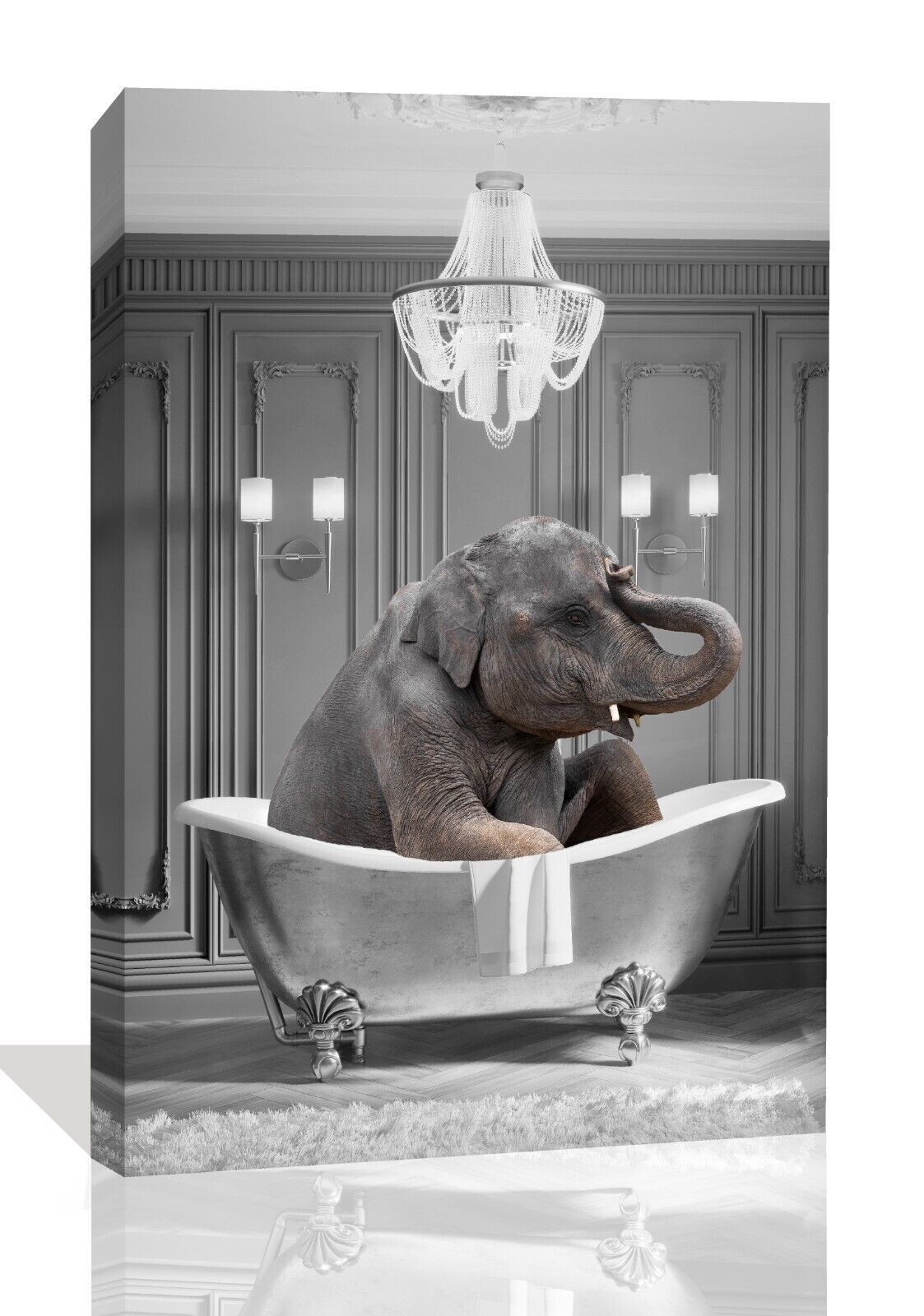 Animal Elephant bathing in bathtub Canvas Wall Art Picture Print