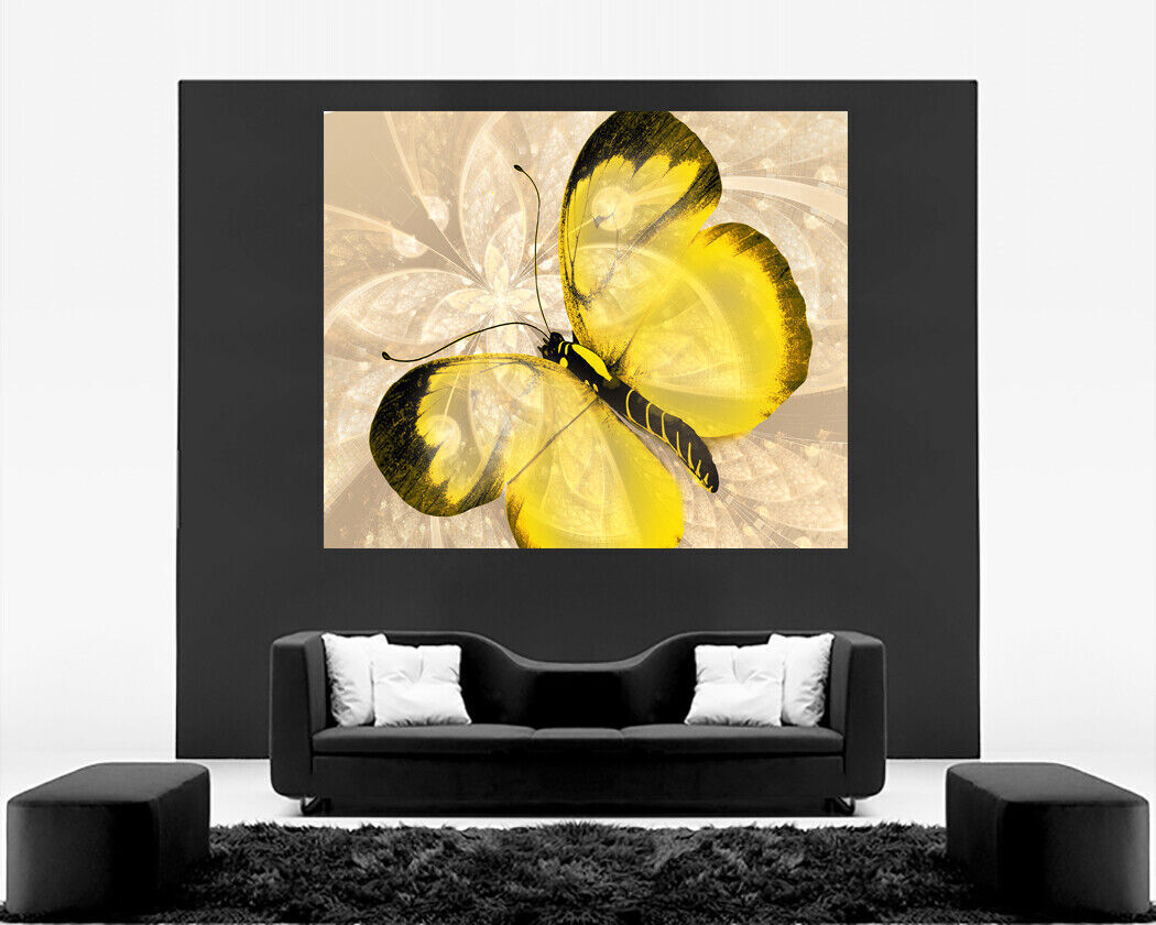 Abstract Canvas Print Butterfly Yellow Cream Wall Art Print Various Sizes