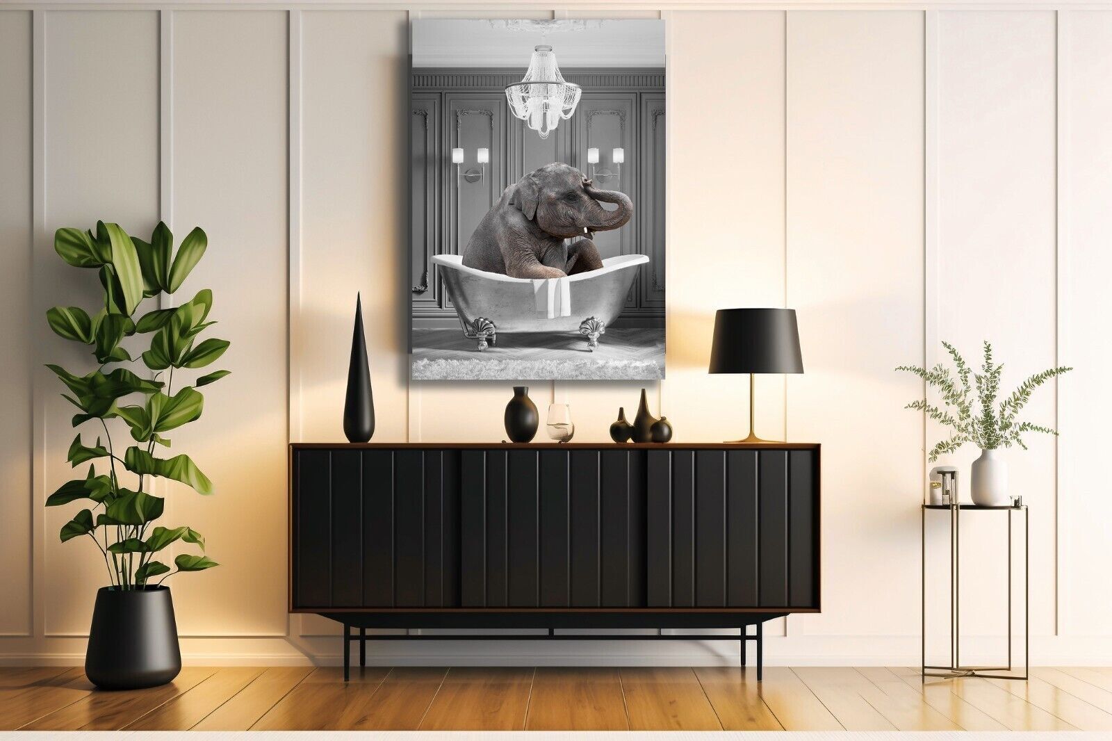 Animal Elephant bathing in bathtub Canvas Wall Art Picture Print