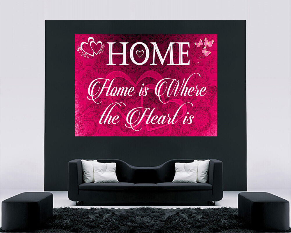 Home is where the heart is quote Pink Canvas Wall Art Picture Print - All sizes