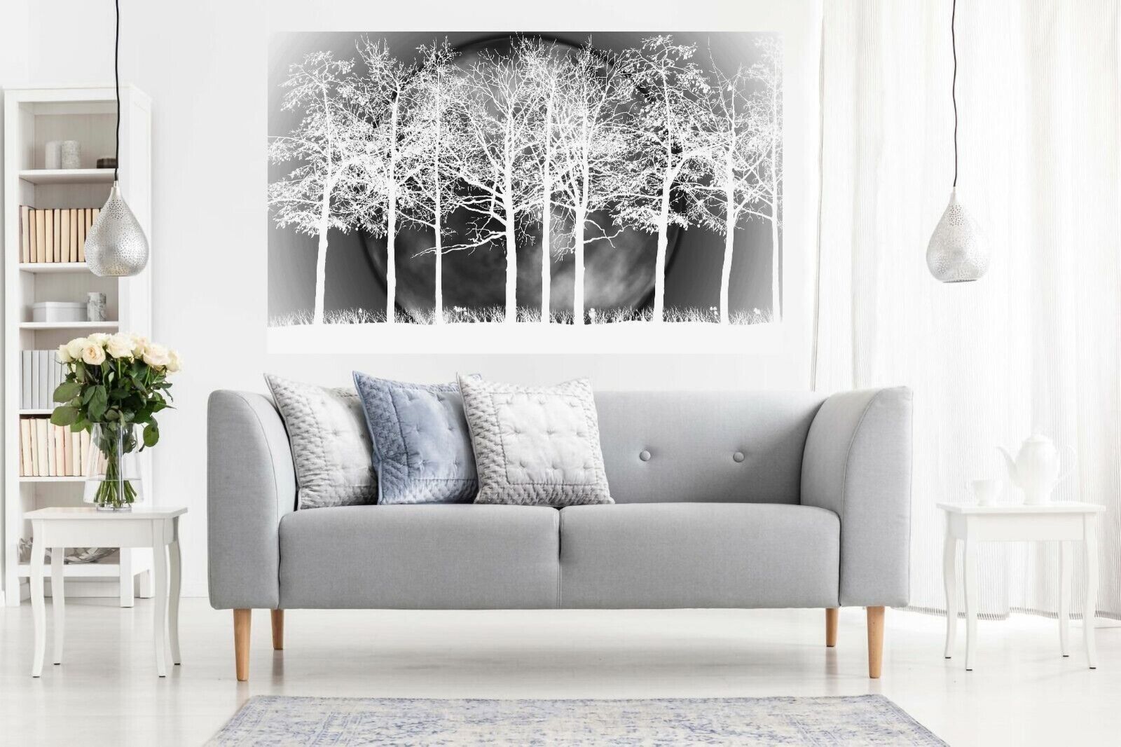 White Grey Modern Landscape Cotton Canvas Wall Art Picture Print - All sizes