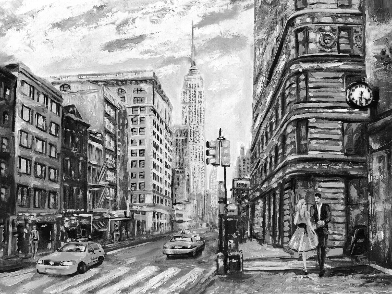 New York City Umbrella Canvas Wall Art Picture Print Oil Painting Black & White