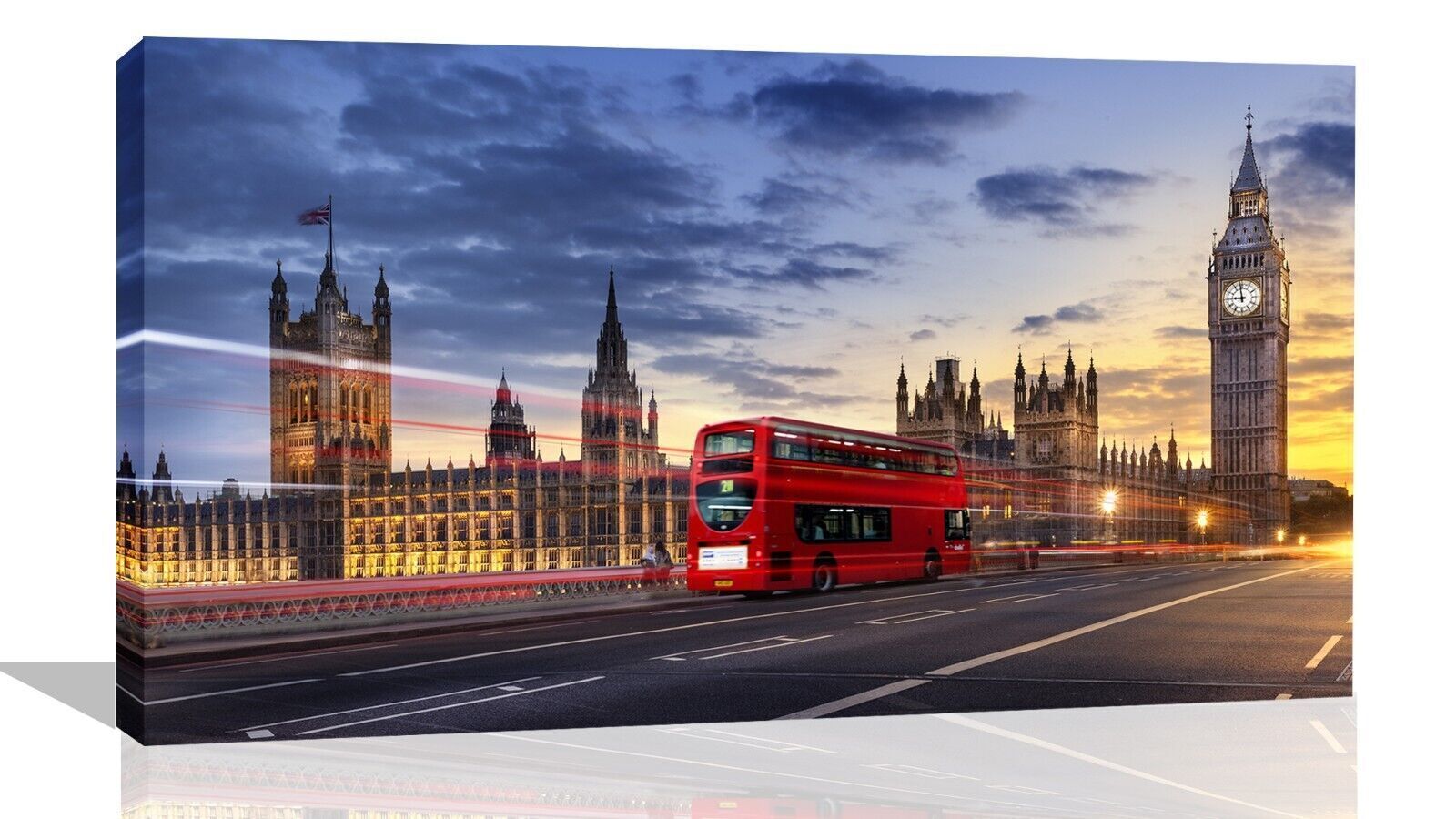 London Red Bus UK City Canvas Pictures Cityscape Parliament Wall Art Print