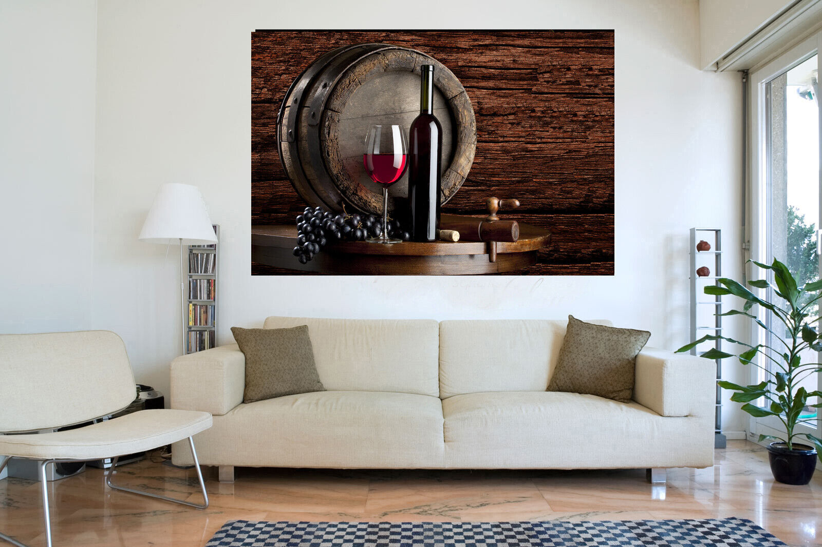 Wine Barrel And Grapes With Glass For Kitchen Food Canvas Wall Art Print
