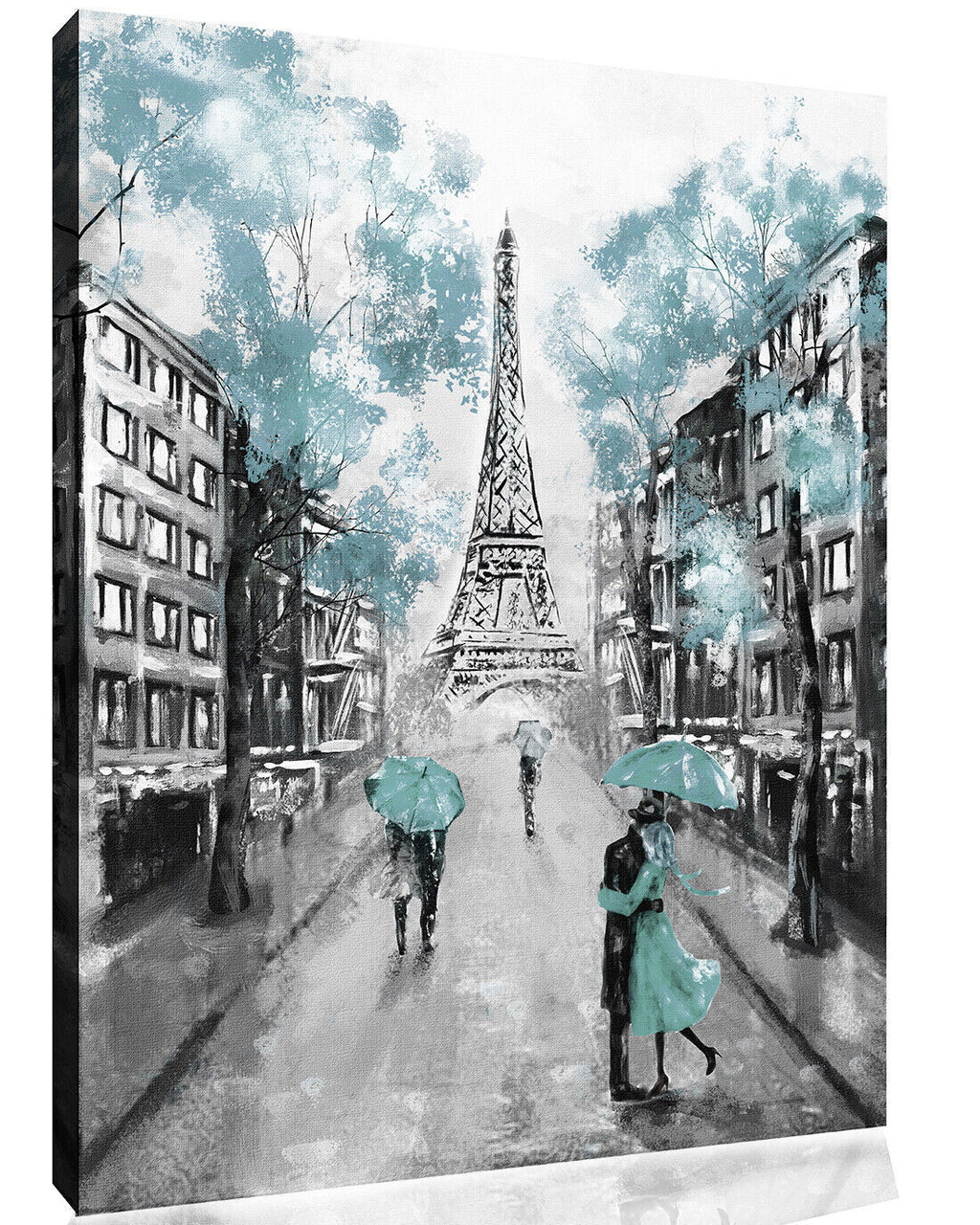 Duck Egg Blue Black & White Paris Oil Painting Canvas Wall Art Picture Print
