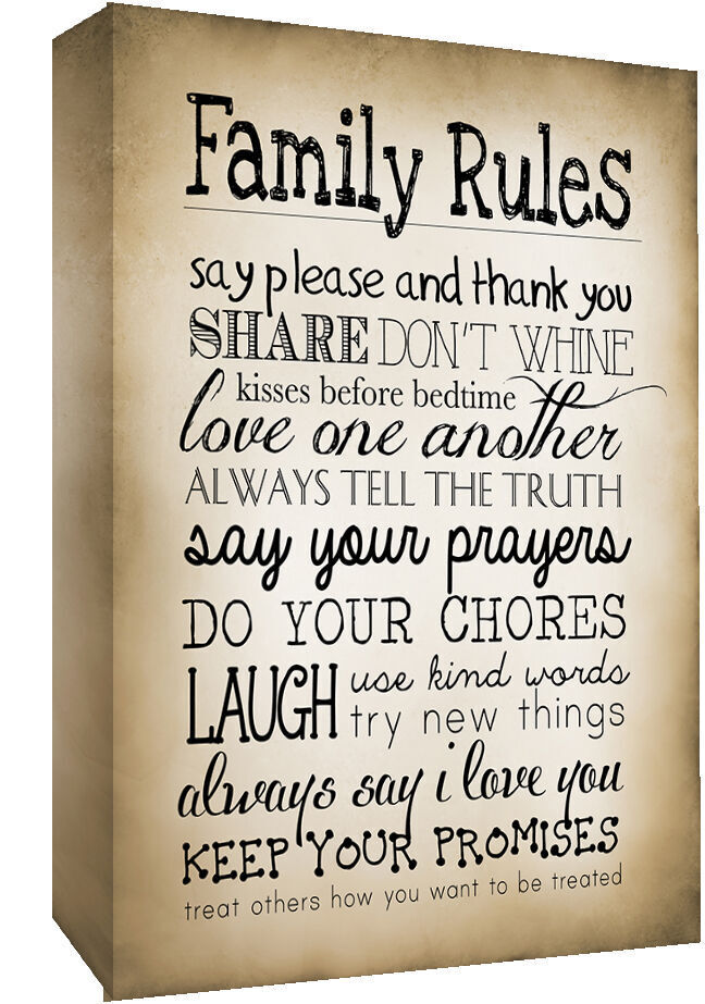 Sepia Family Rules Quote, Canvas Wall Art Picture Print ALL SIZES, ANY COLOUR