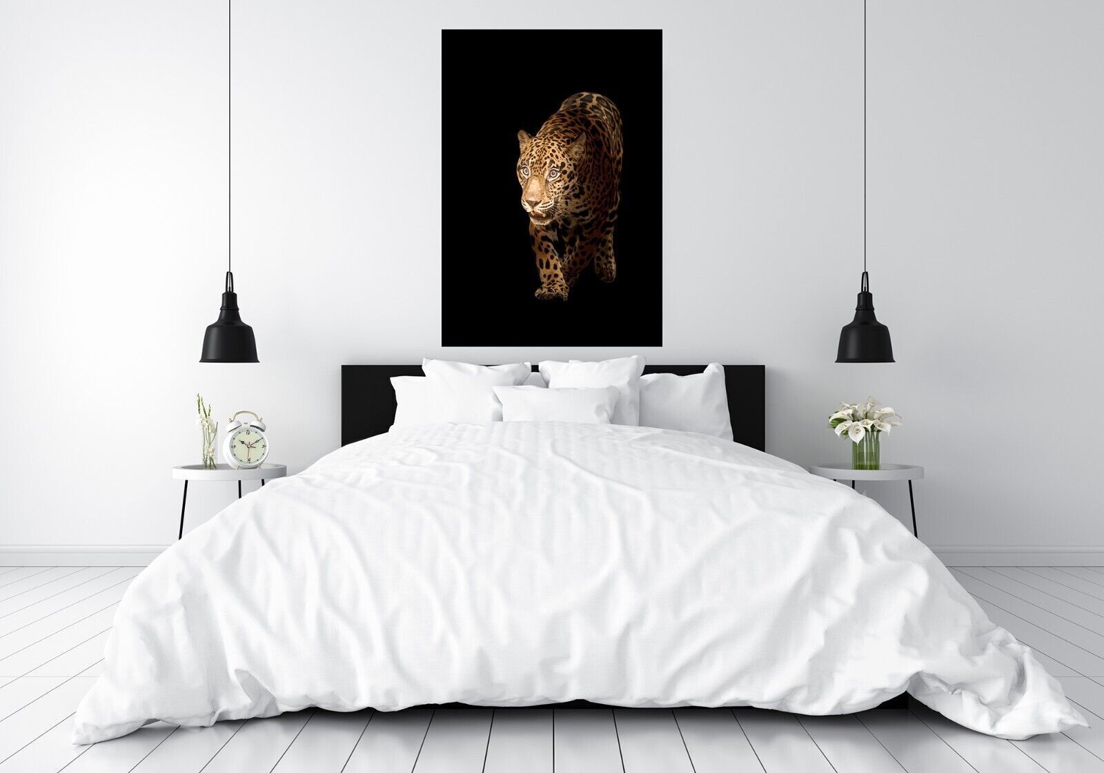 Jaguar in dark black background Canvas Wall Art Picture Print