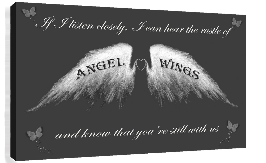 Angel Wings Wall Art Picture 'IF I Listen Closely' Quote Canvas Print Brown
