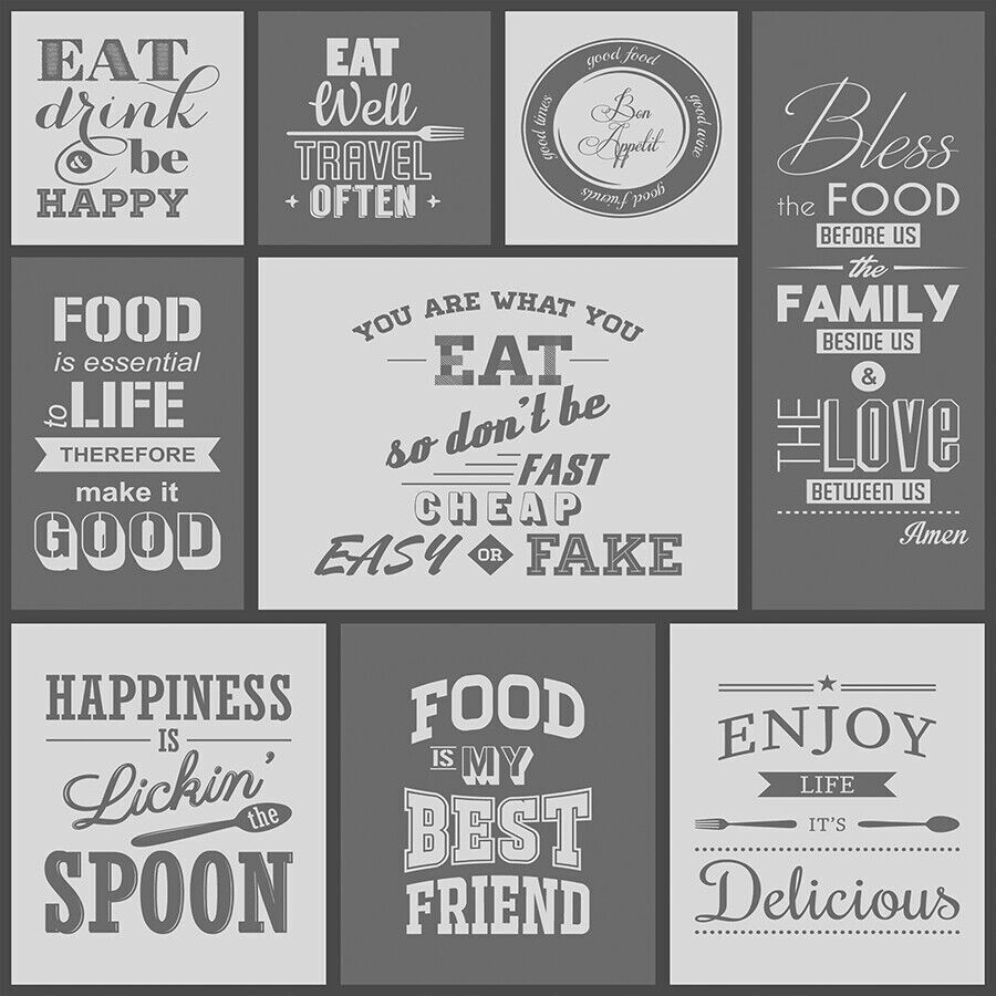 Grey Kitchen Quotes Collage Canvas Wall Art Picture Print