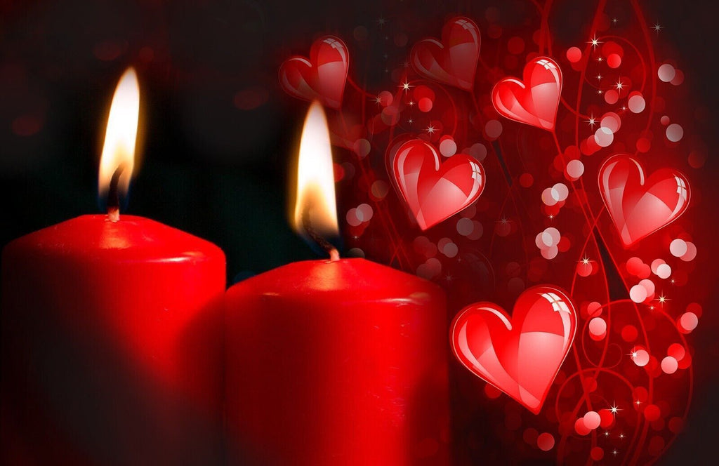 Red Romantic Hearts Candles Love Canvas Wall Art Picture Print