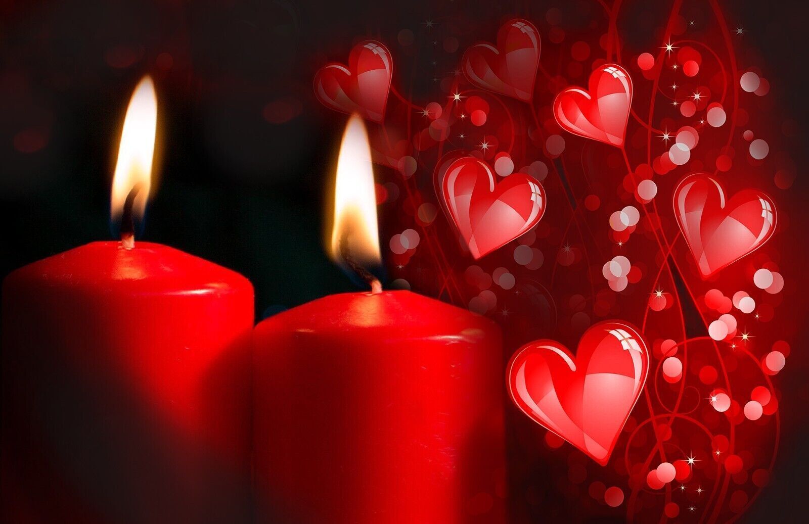 Red Romantic Hearts Candles Love Canvas Wall Art Picture Print