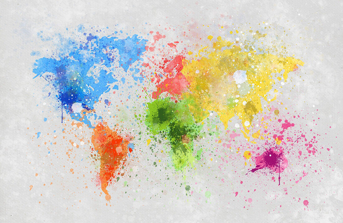 Multicoloured World Map Paint Splatter CANVAS WALL ART Picture Print A4 A1 A2 A3