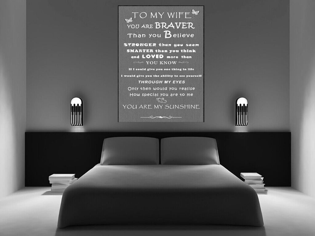 'Wife' -  Any name - Loved Quote on CANVAS WALL ART Picture Print Grey A0 A1 A2