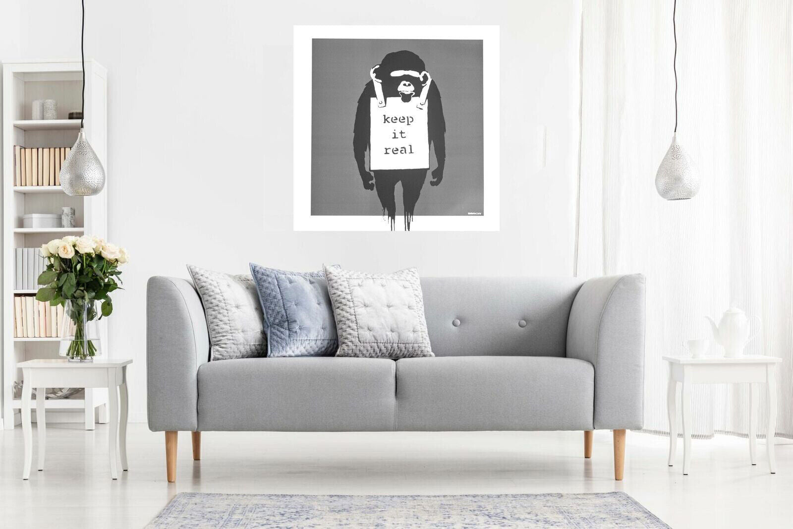 Banksy Keep It Real Street Graffiti Canvas Wall Art Print Picture - Grey