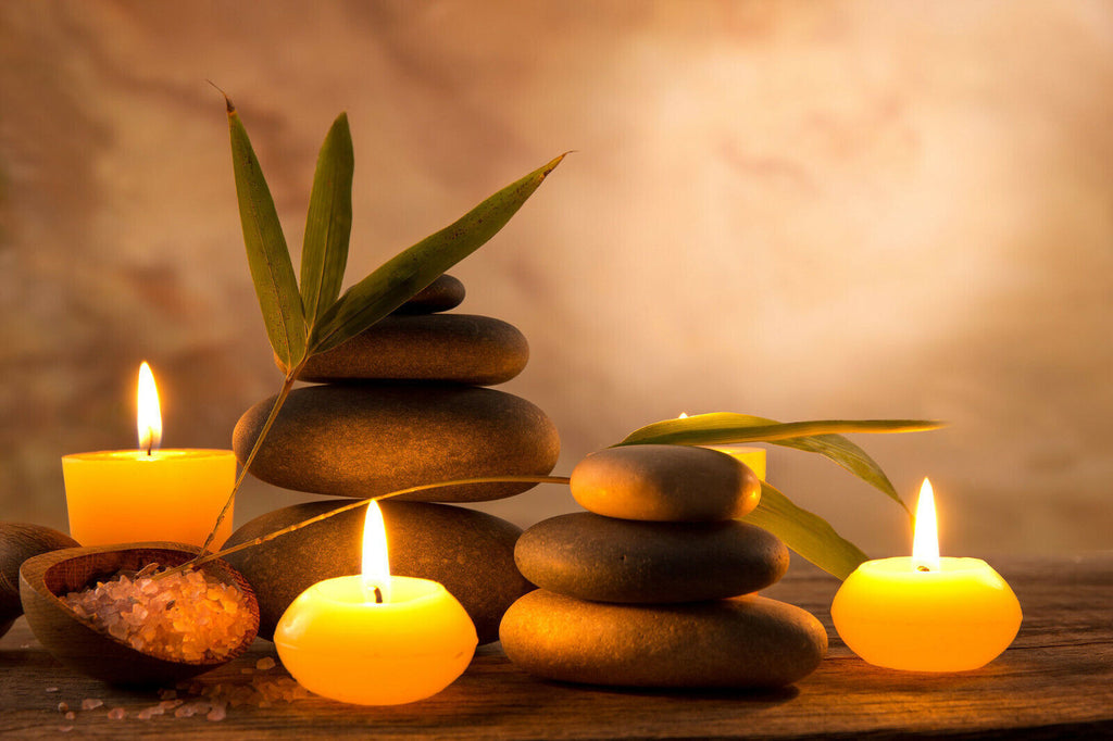 Aromatic Yellow Candles & Zen Stones Canvas Wall Art Picture Print