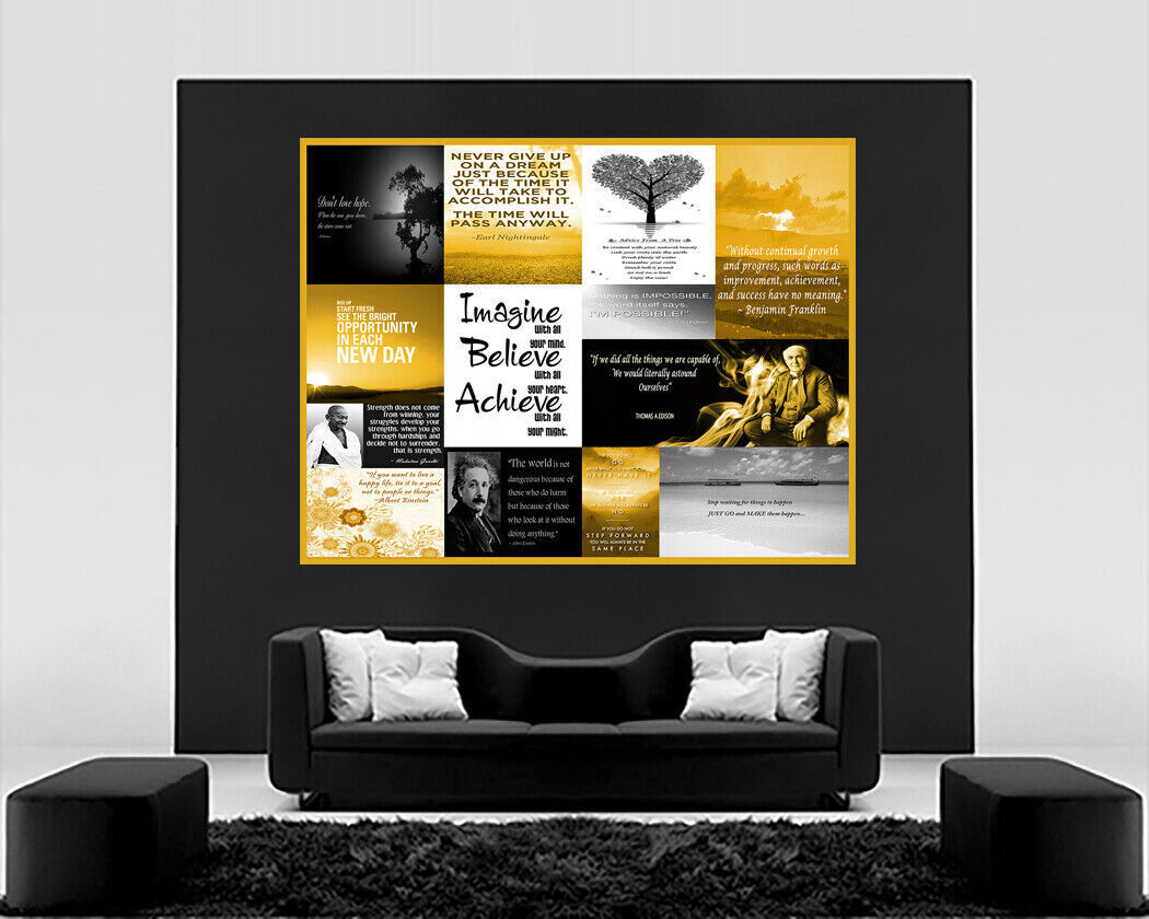 Yellow / Mustard / Grey Motivational Quotes Canvas Wall Art Picture - All sizes