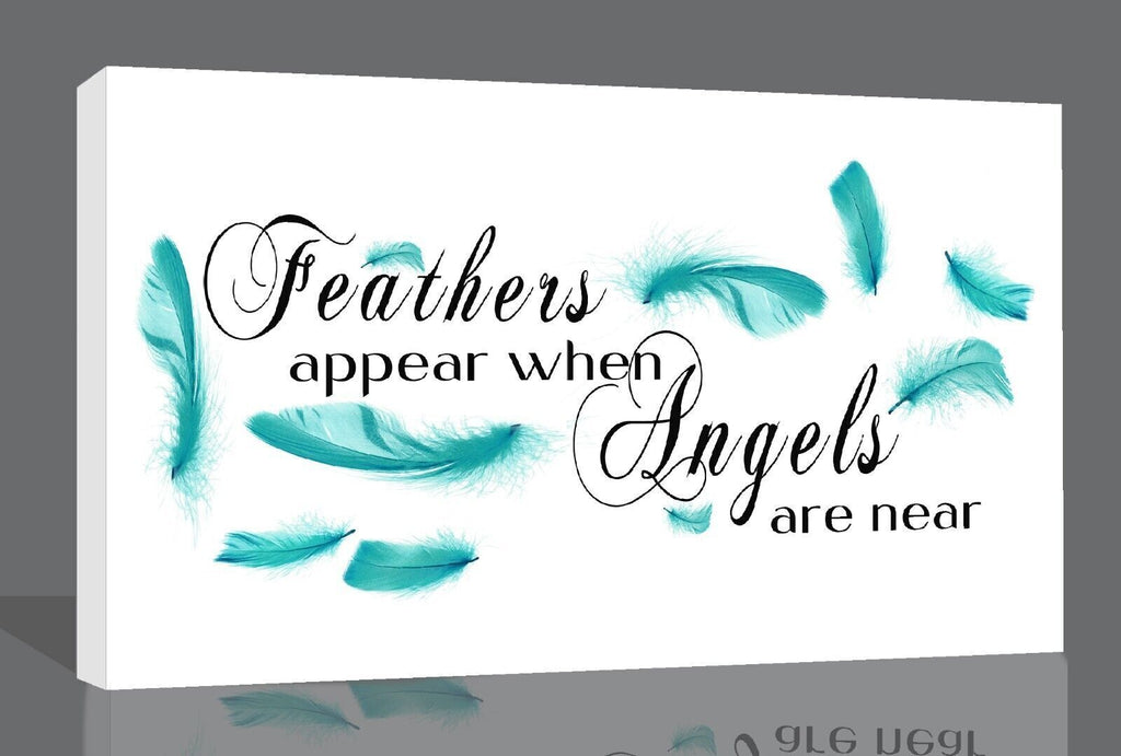 Duck Egg Blue Feathers appear when angels quote Canvas Wall Art Picture Print