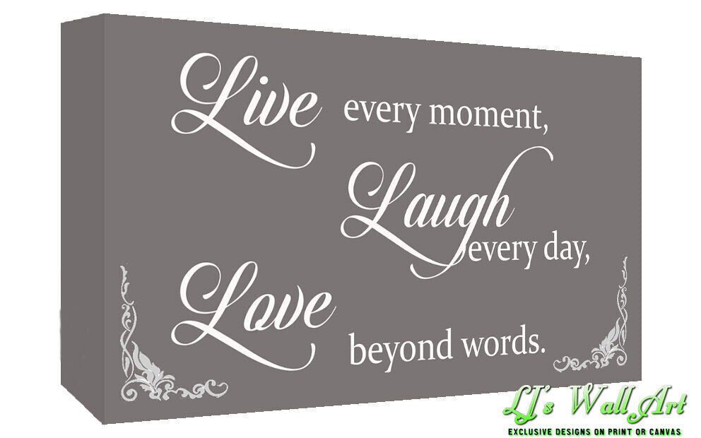 Grey Live Laugh Love Quote Canvas Wall Art  Picture Print - A1, A2 + sizes