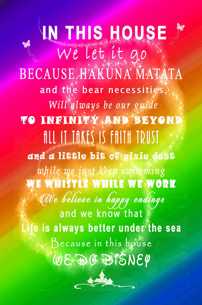 Bright Multi Coloured We Do Disney In This House Quote on CANVAS WALL ART Print