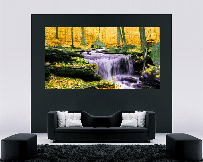 Gold Toned Waterfall in Forest Canvas Wall Art Picture Print All sizes & colours