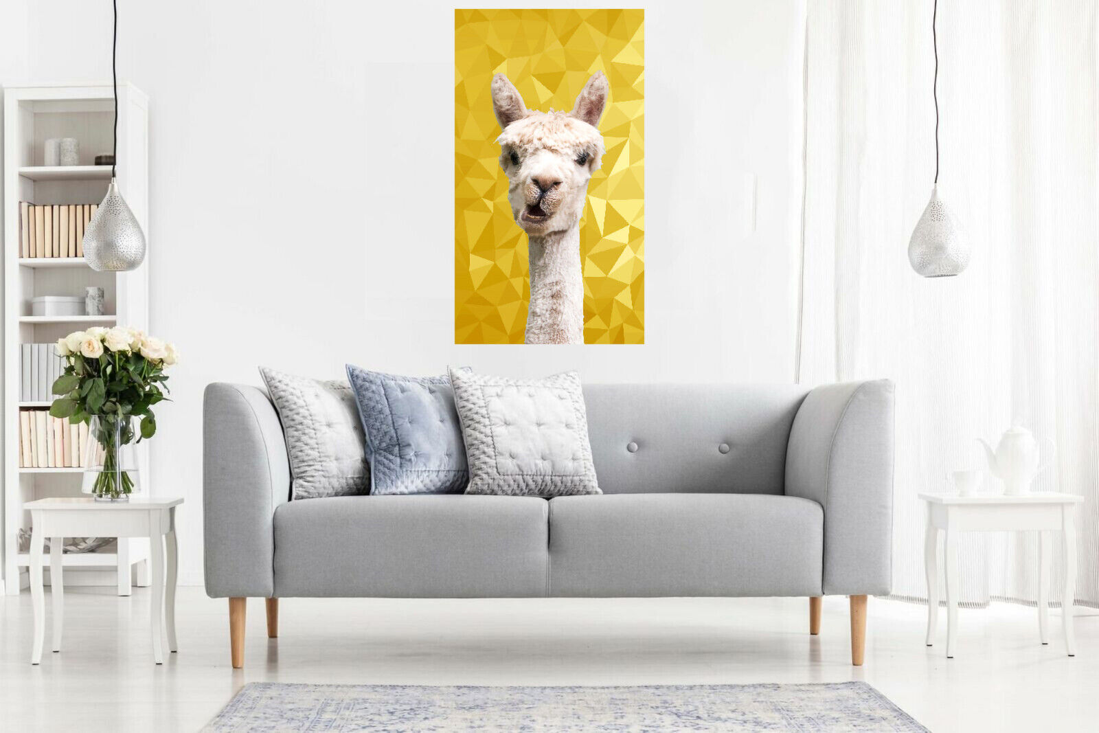 ALPACA ANIMAL YELLOW / MUSTARD GEO CANVAS WALL ART PRINT ARTWORK PICTURE