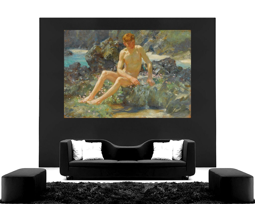 Nude On The Rocks (1927) Henry Scott Painting on Canvas Wall Art Picture Print