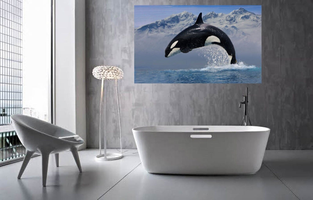 Orca Whale in Ocean Blue Canvas Wall Art Picture Print