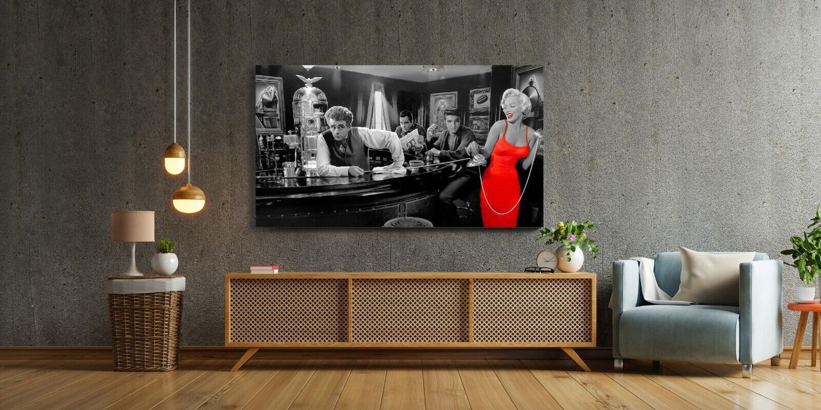 Marilyn Monroe Elvis Presley James Dean Red Dress Canvas Wall Art Print