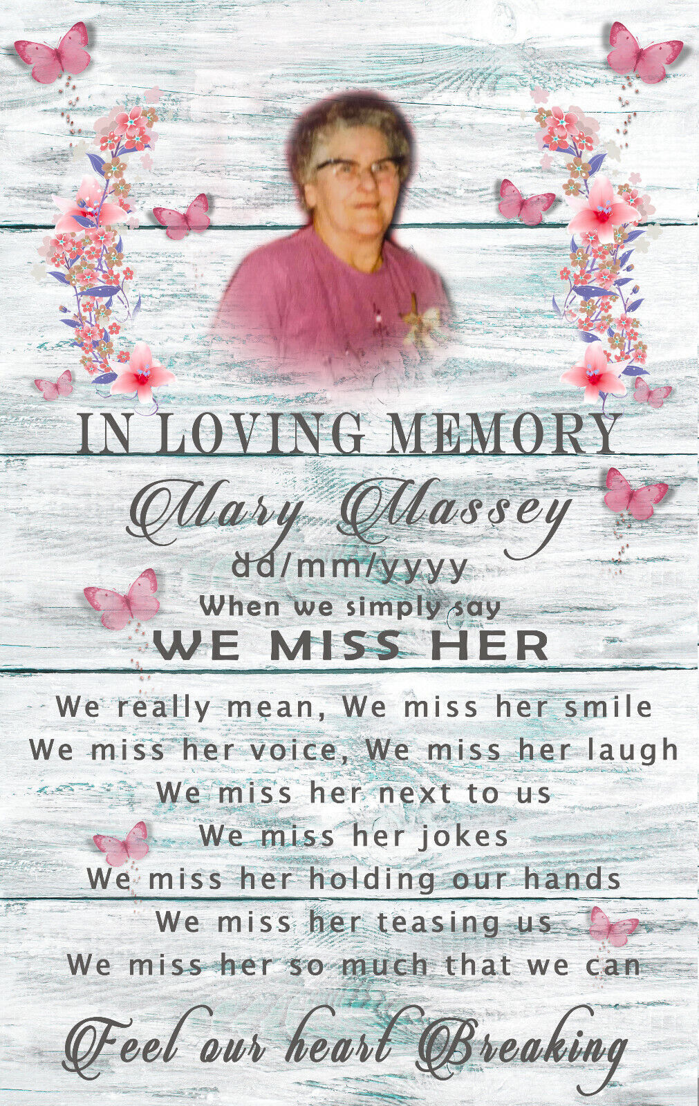 Personalised Memorial We Miss Her Poem CANVAS WALL ART Picture Print  All sizes
