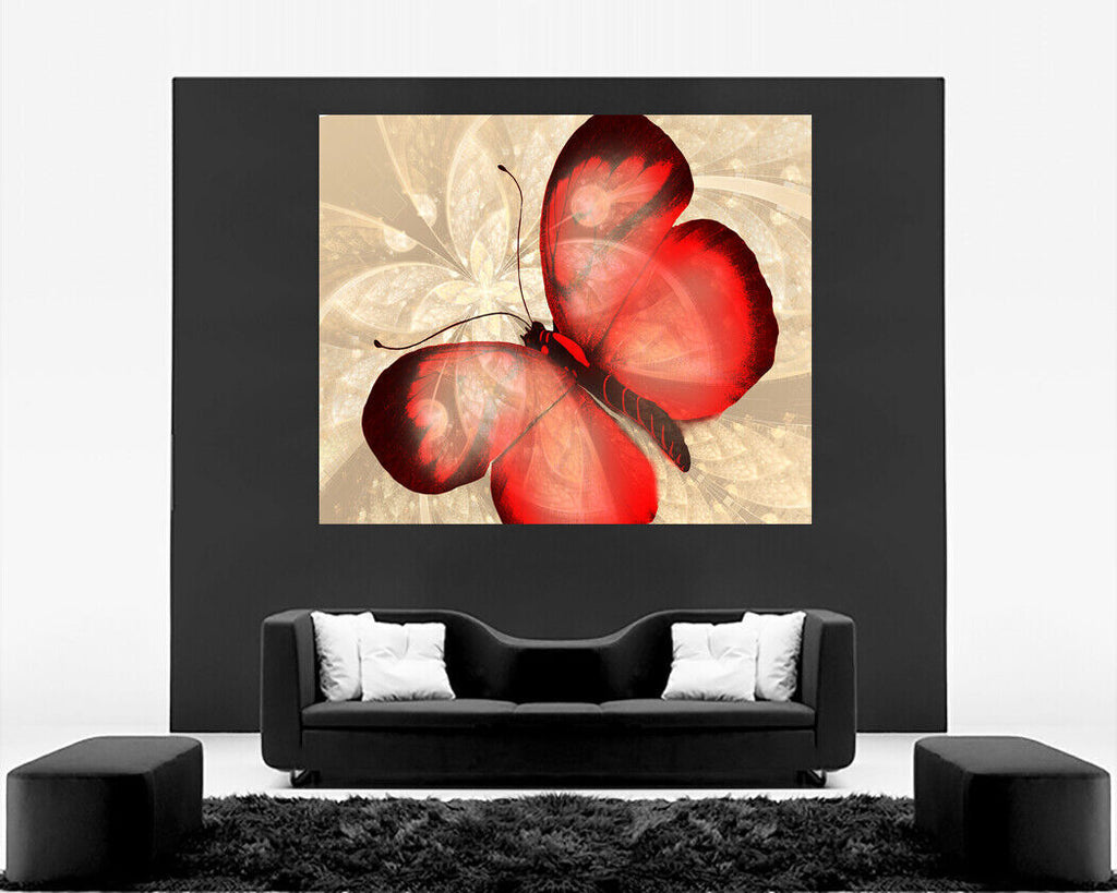 Abstract Canvas Print Butterfly Red & Cream Unique Wall Art Print Various Sizes