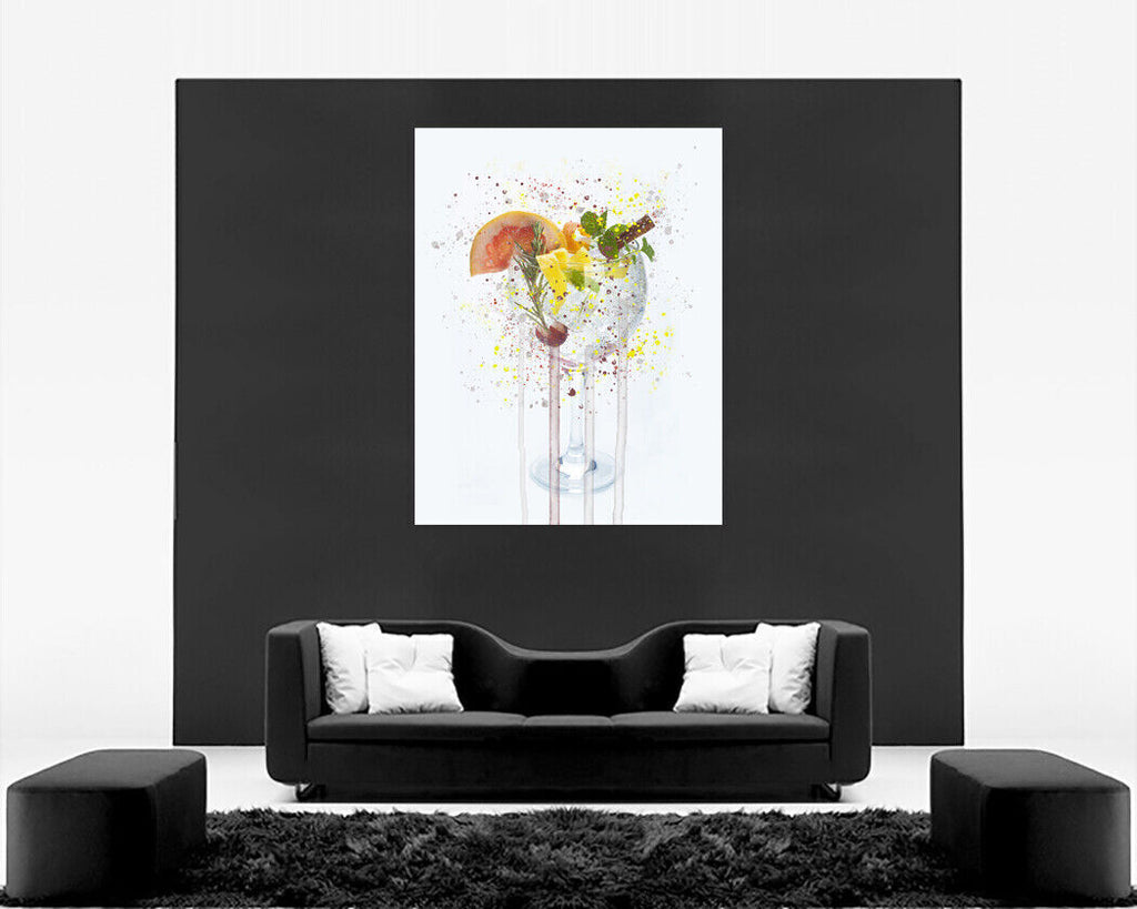 GIN AND TONIC DRINK CANVAS WALL SPLASH ART PICTURE PRINT