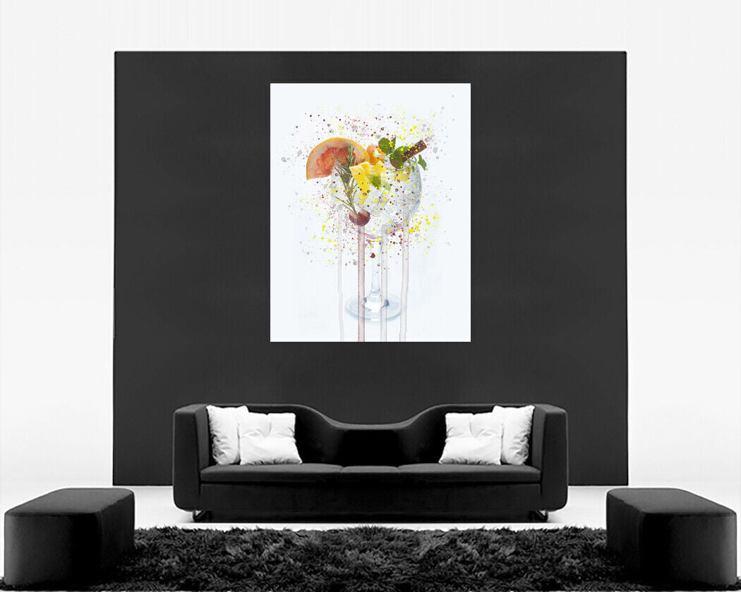 GIN AND TONIC DRINK CANVAS WALL SPLASH ART PICTURE PRINT