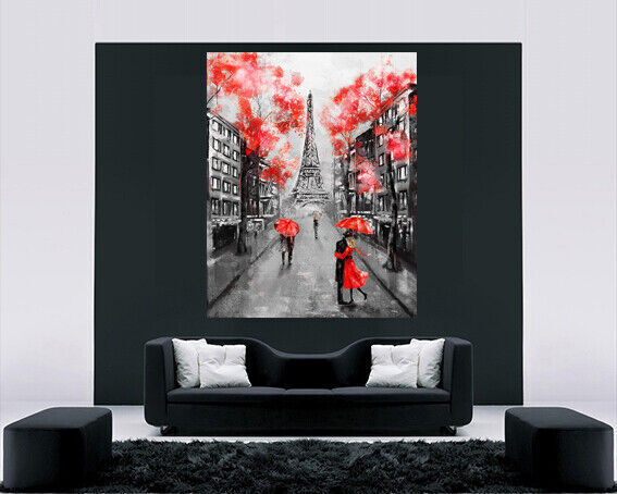 Red Black & White Paris Oil Painting Canvas Wall Art Picture Print Various Sizes