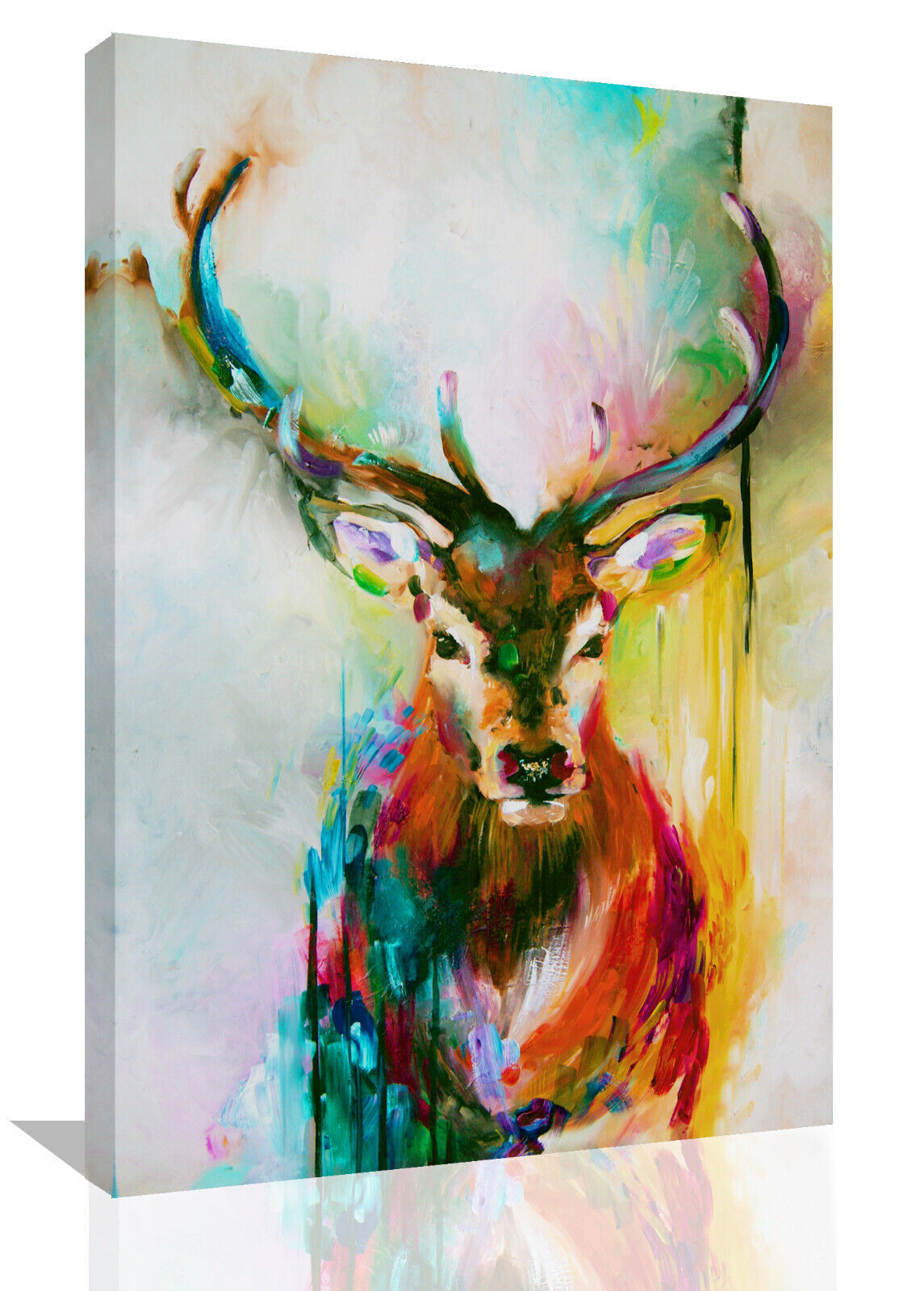 Colourful Stag Animal Abstract Painting Canvas Wall Art Picture Print