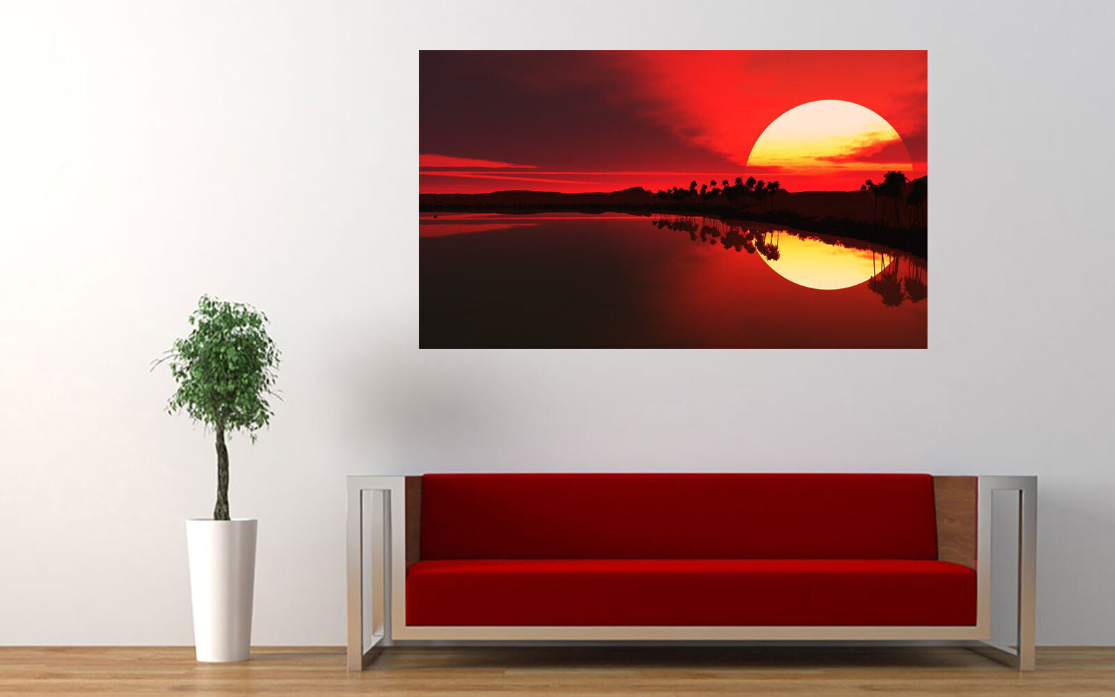LARGE RED SEA SUNSET CANVAS PICTURE WALL ART Print A1 34" X 20"