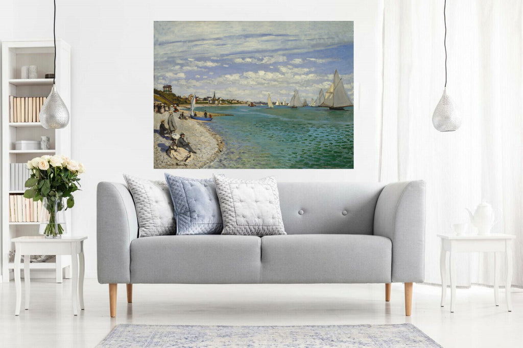 Claude Monet Regatta at Sainte-Adresse Painting Canvas Wall Art Picture Print