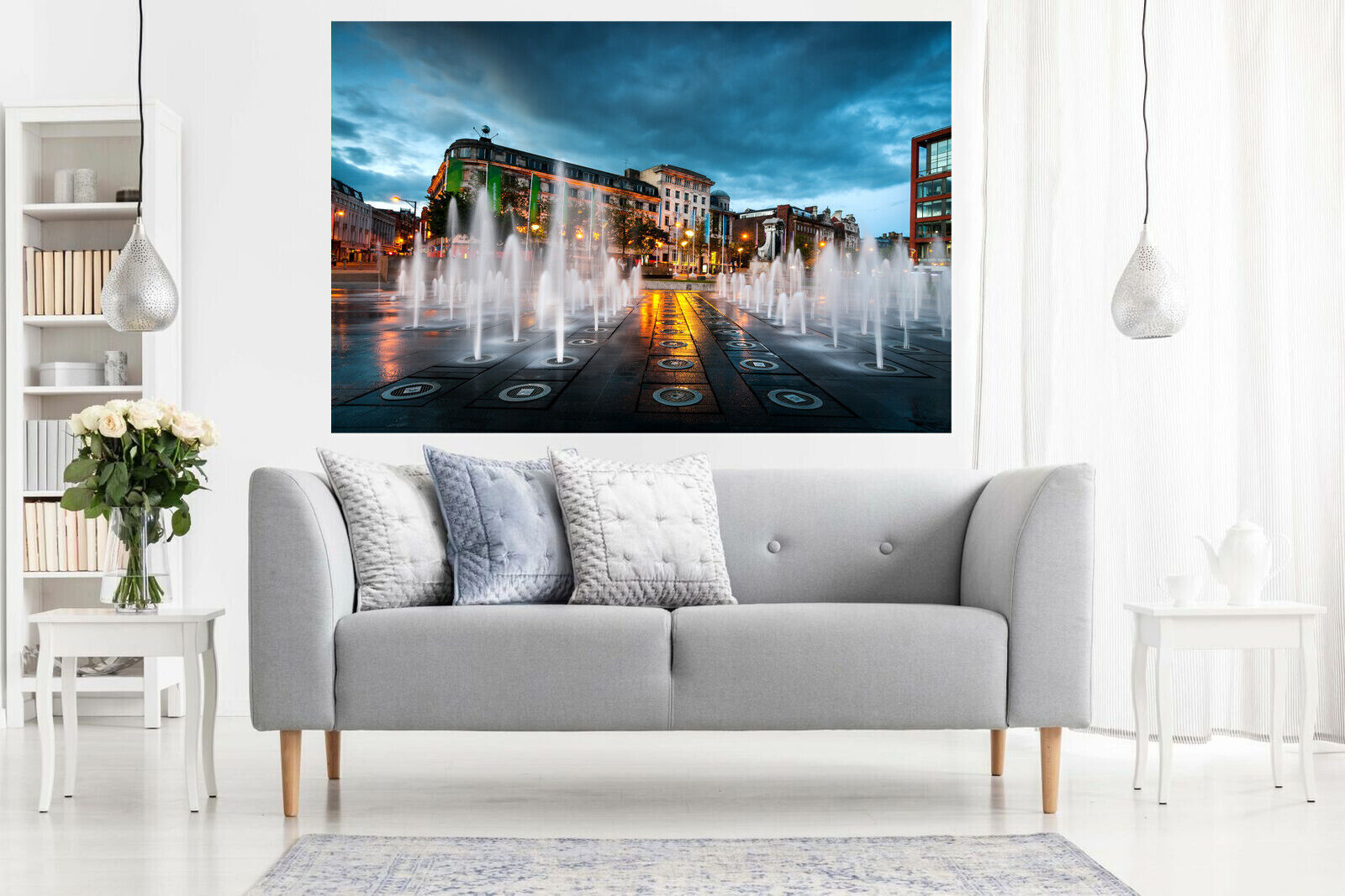 Fountains At Piccadilly Garden In Manchester Canvas Wall Art Picture Print