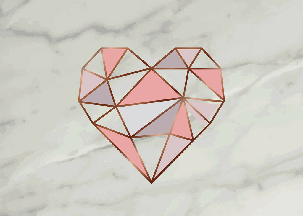 Geometric Rose Gold / Pink Heart on Grey Marble Canvas Wall Art Picture Print