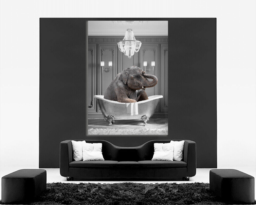 Animal Elephant bathing in bathtub Canvas Wall Art Picture Print