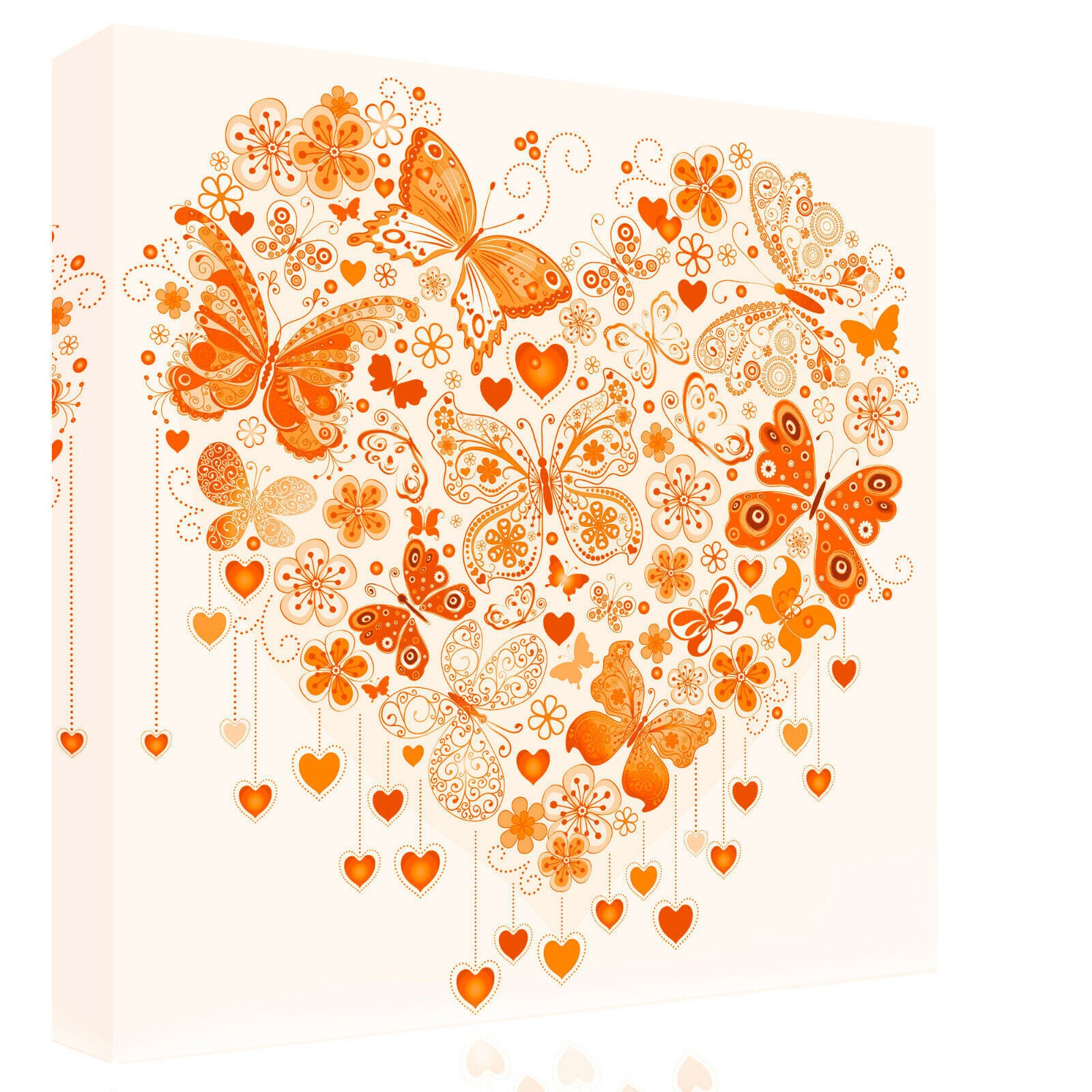 Orange Heart of Butterflies Abstract Canvas Wall Art Picture Print