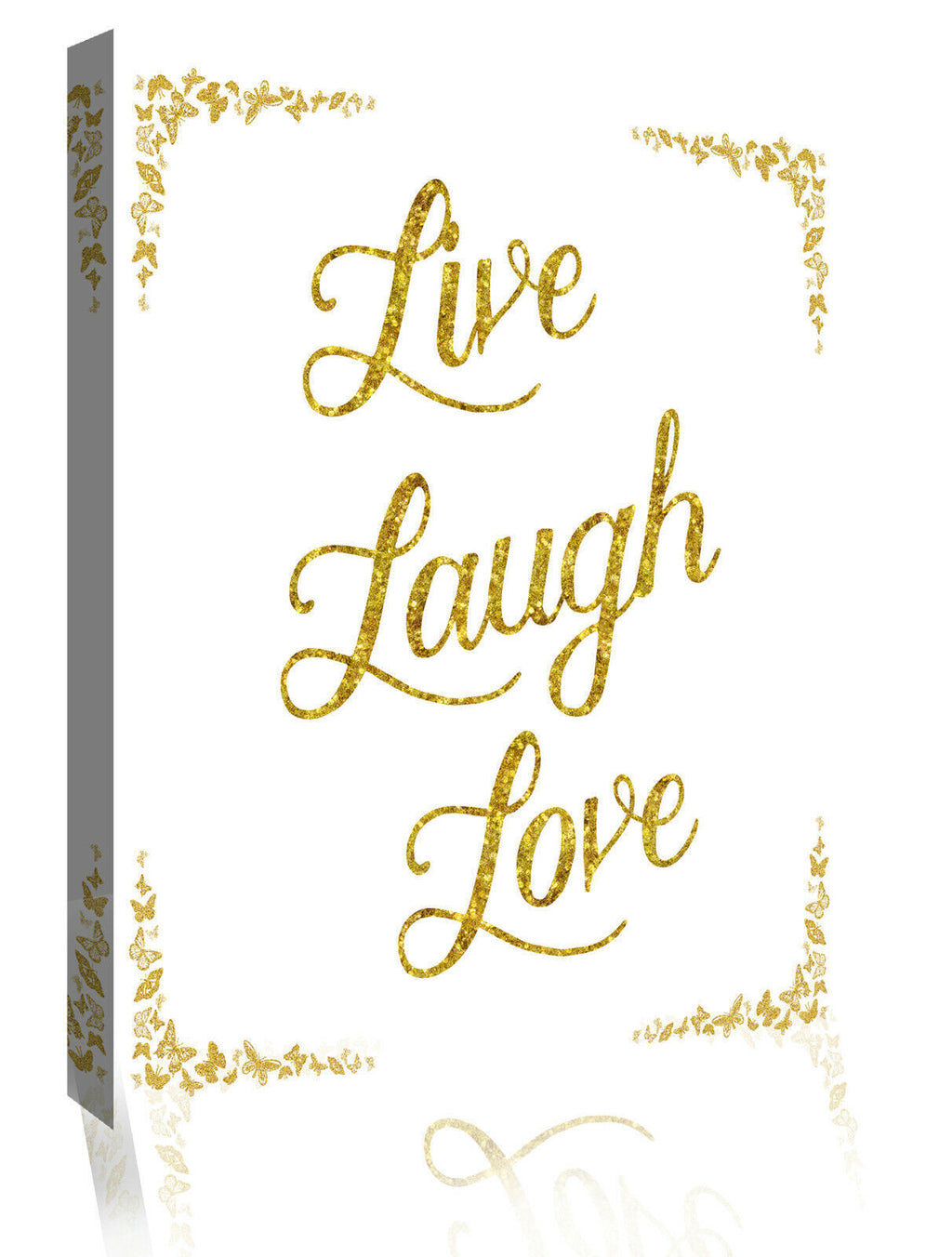 Live Laugh Love Glittery Faux Gold Quote Canvas Wall Art Picture Print