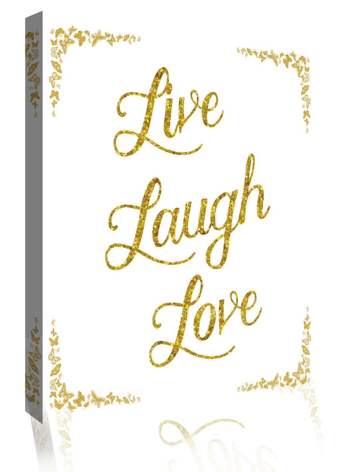 Live Laugh Love Glittery Faux Gold Quote Canvas Wall Art Picture Print