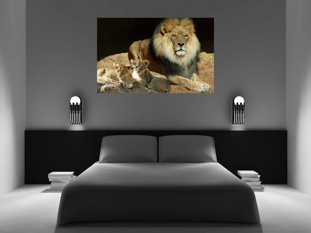 Lion and Cubs Wildlife Animal CANVAS WALL ART Picture Print, A1 A2 Various sizes