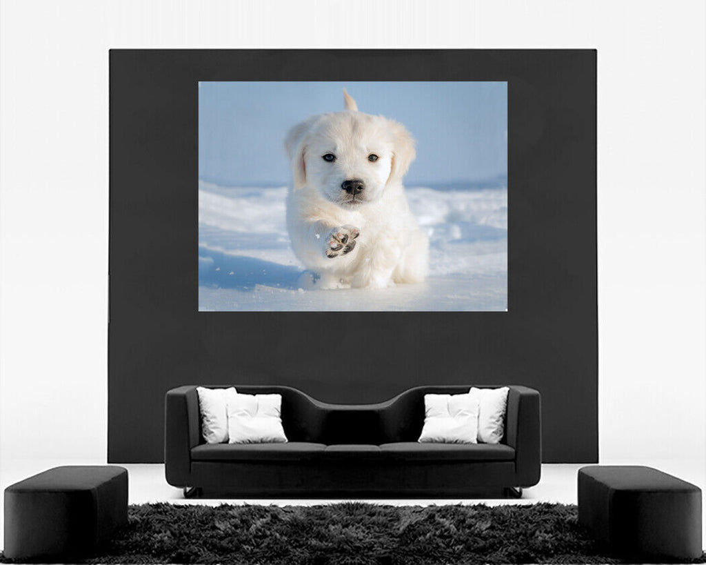Cute Puppy in Snow Winter Canvas Wall Art Picture Print