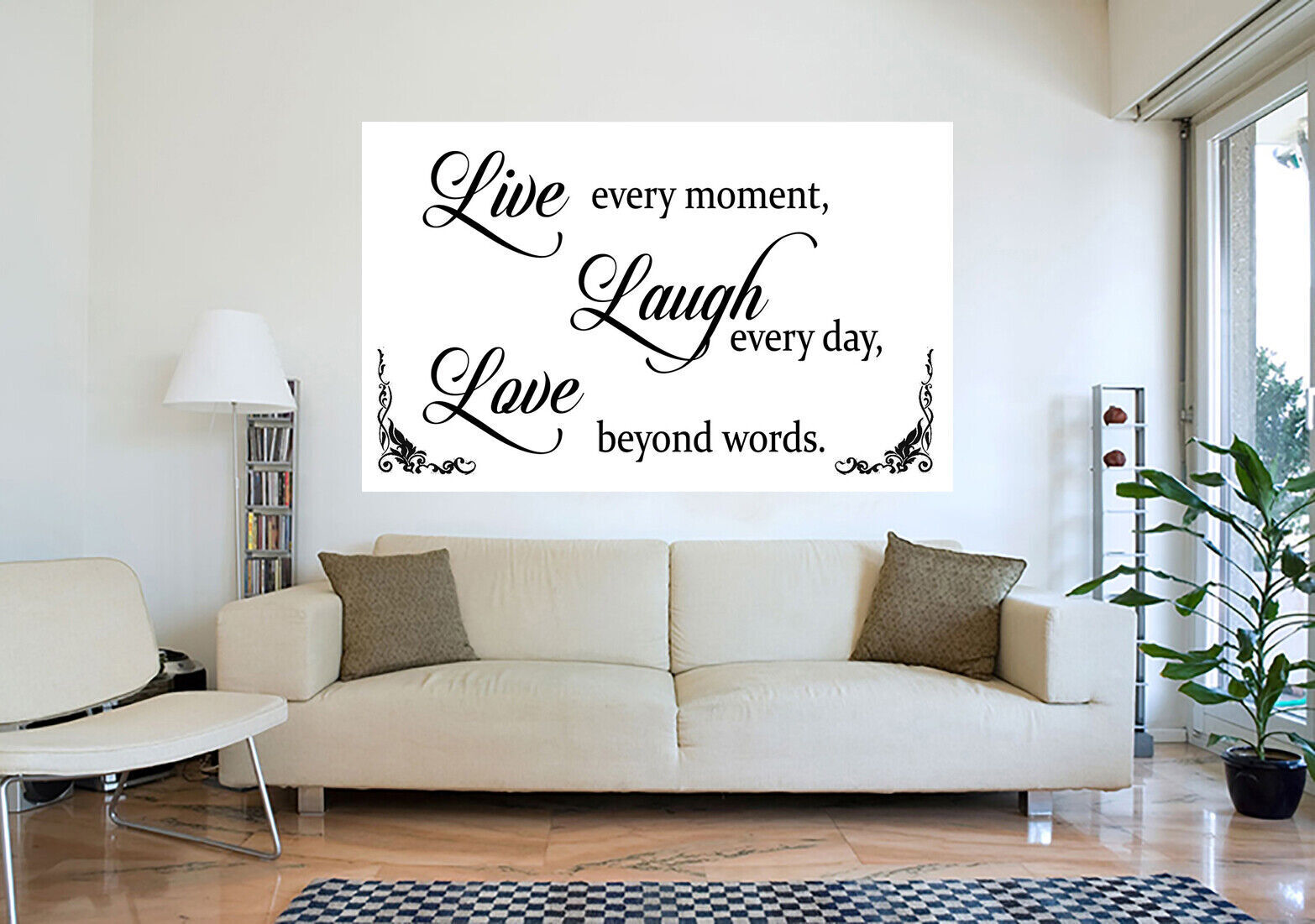 White Live Laugh Love Quote Canvas Wall Art  Picture Print - A1, A2 + sizes
