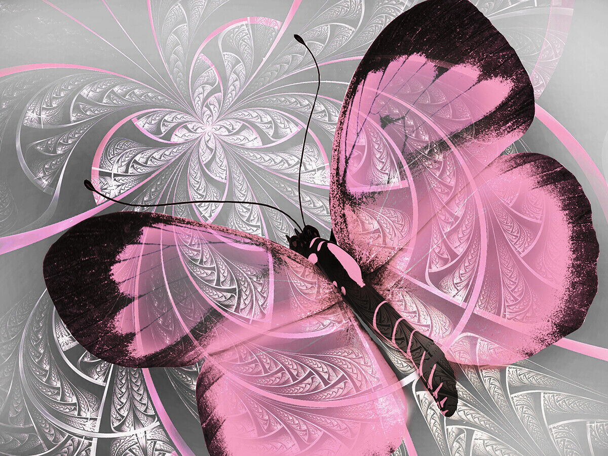 Abstract Canvas Print Butterfly Light Pink & Grey Unique Wall Art Various Sizes