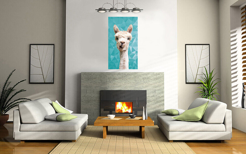 ALPACA ANIMAL DUCK EGG BLUE GEO CANVAS WALL ART PRINT ARTWORK