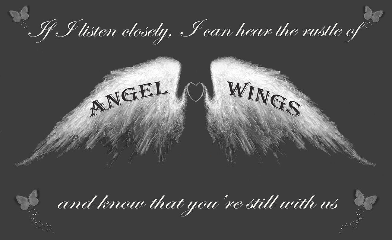 Angel Wings Wall Art Picture 'IF I Listen Closely' Quote Canvas Print  Grey