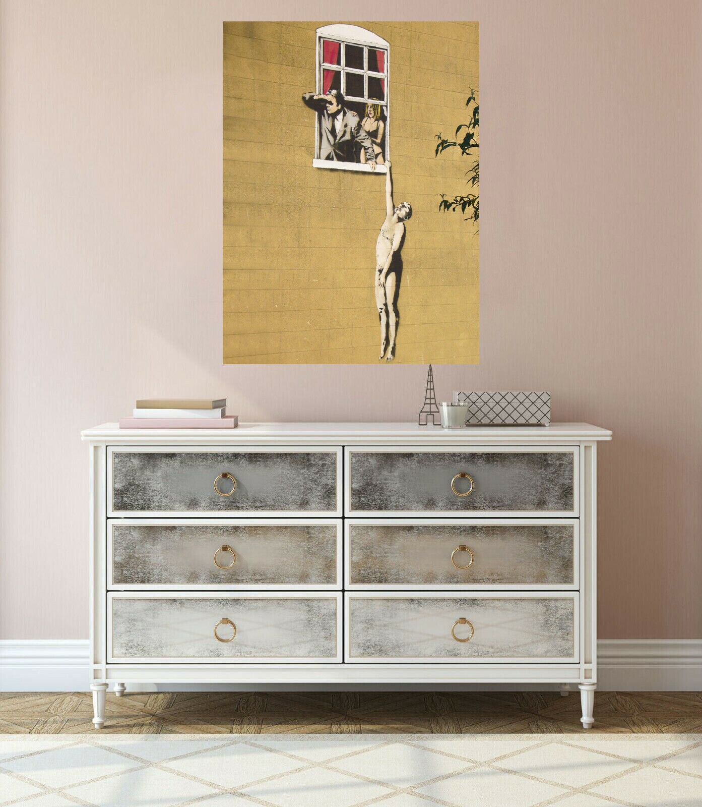 BANKSY BRISTOL LOVER HANGING FROM WINDOW CANVAS WALL ART GRAFFITI PRINT PICTURE