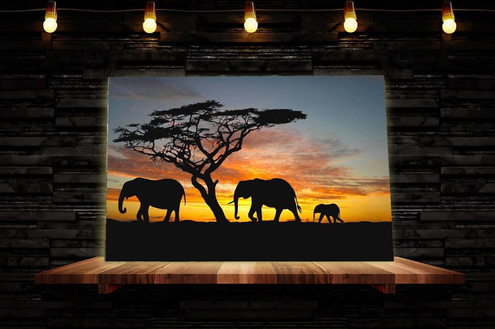 Elephants In The Sunset Africa Landscape  Canvas Wall Art Picture Print